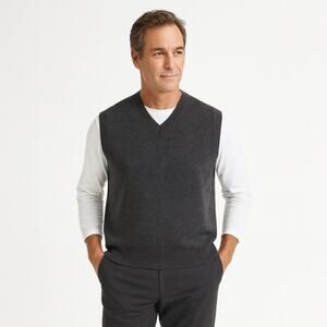 Men’s Lambs Wool Sweater Vest XL Gray V Neck Layering Timeless Business Casual